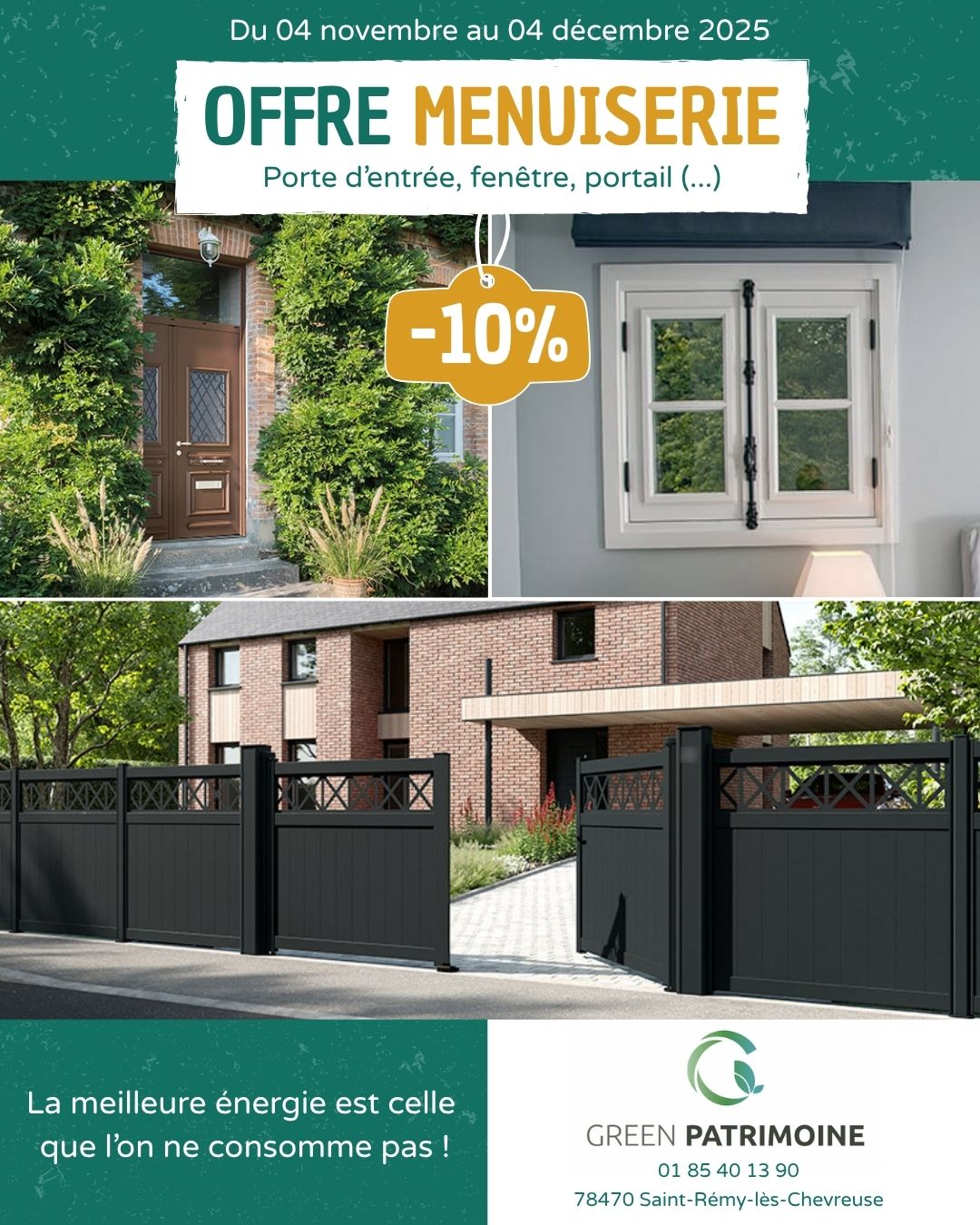 Du 04 novembre au 04 décembre 2025, profitez de 10% de remise sur nos menuiseries