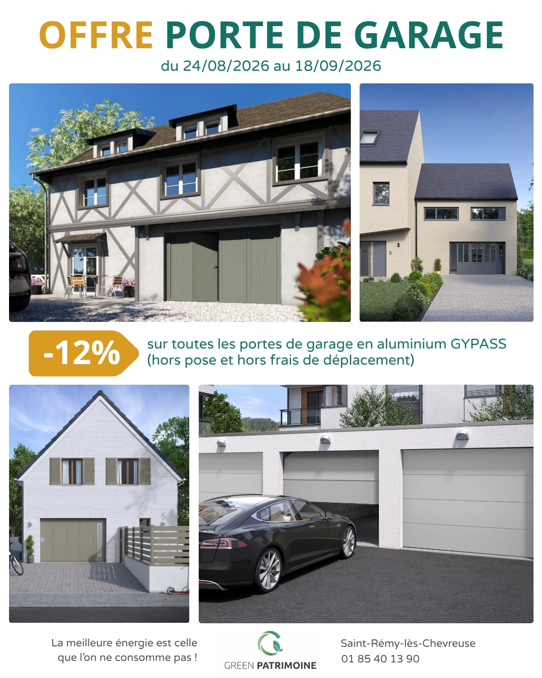 Du 24 août au 18 septembre 2026, 12% de remise sur toutes les portes de garage en aluminium GYPASS (hors pose et hors frais de déplacement)